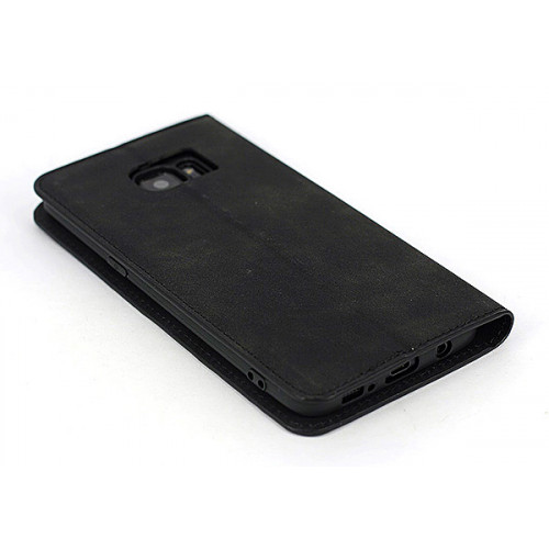 Черный кожаный премиум чехол-книжка для Samsung Galaxy S7 Edge с отделом для пластиковых карт