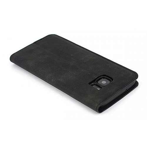Черный кожаный премиум чехол-книжка для Samsung Galaxy S7 Edge с отделом для пластиковых карт