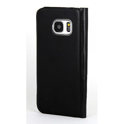 Кожаный фирменный чехол Flip Wallet для Samsung Galaxy S7 Edge черного цвета с отделом для пластиковых карт