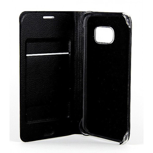 Кожаный фирменный чехол Flip Wallet для Samsung Galaxy S7 Edge черного цвета с отделом для пластиковых карт