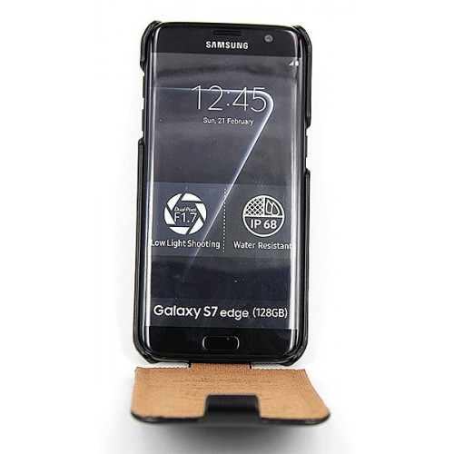 Дизайнерский кожаный фирменный чехол-флип для Samsung Galaxy S7 Edge черного цвета