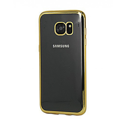 Силиконовый фирменный бампер Clear View на Samsung Galaxy S7 Edge золотого цвета