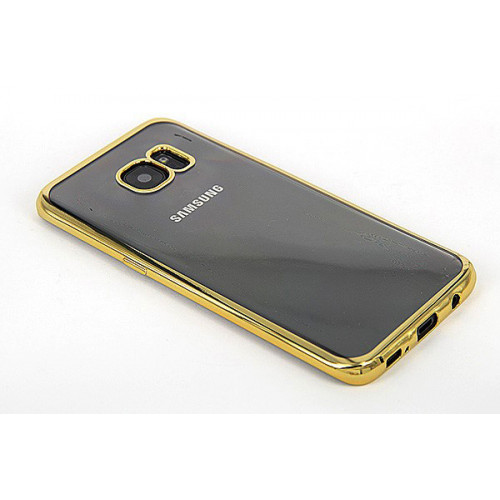 Силиконовый фирменный бампер Clear View на Samsung Galaxy S7 Edge золотого цвета