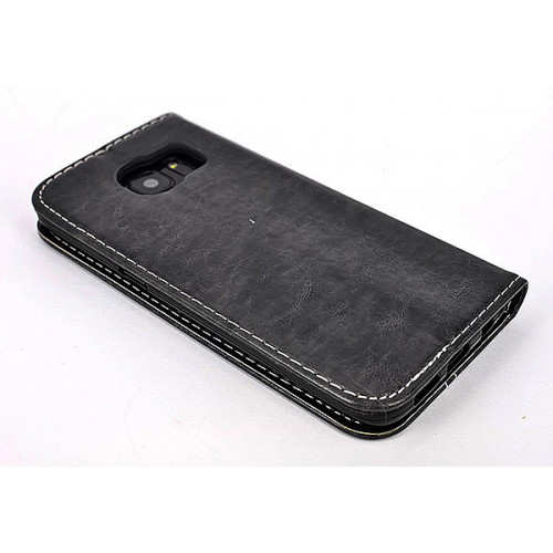 Дизайнерский черный кожаный чехол-книжка для Samsung Galaxy S7 Edge с отделом для пластиковых карт