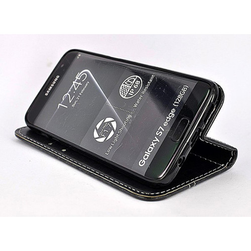 Дизайнерский черный кожаный чехол-книжка для Samsung Galaxy S7 Edge с отделом для пластиковых карт