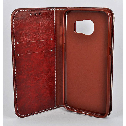 Дизайнерский темно-красный кожаный чехол-книжка для Samsung Galaxy S7 Edge с отделом для пластиковых карт
