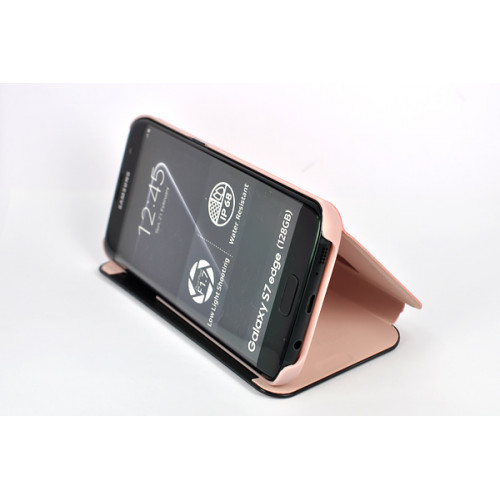 Чехол из кожи Clear View Standing для Samsung Galaxy S7 Edge бледно-розового цвета