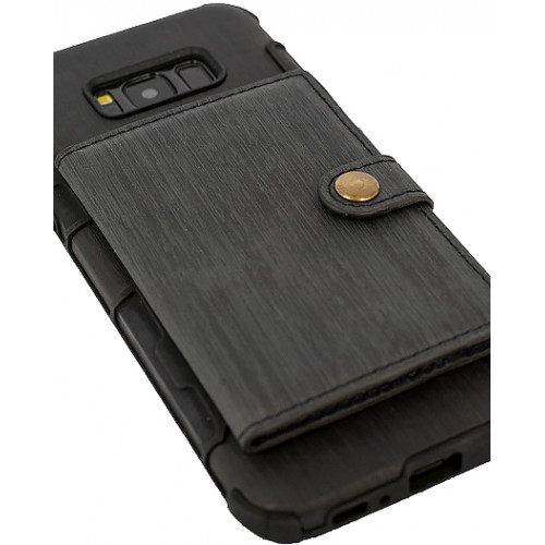 Кожаный премиум бампер для Самсунг Гелакси S8 Plus с отделом для пластиковых карт черный