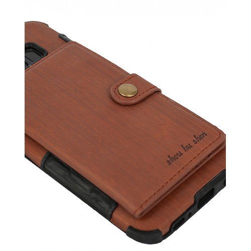 Кожаный премиум бампер для Самсунг Гелакси S8 Plus с отделом для пластиковых карт коричневый