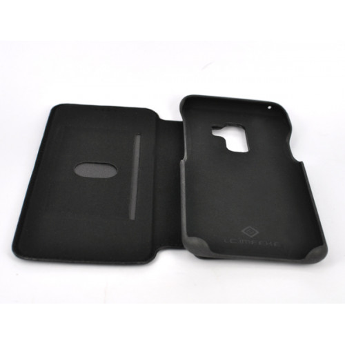 Черный оригинальный кожаный премиум чехол-обложка для Samsung Galaxy S9 Plus с отделом для пластиковых карт