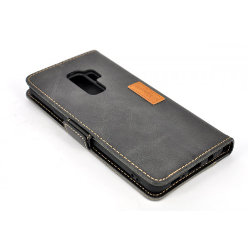 Черный фирменный премиум чехол-книжка для Samsung Galaxy S9 Plus (G965) с магнитной застежкой и отделом для пластиковых карт