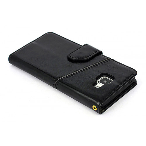 Черный дизайнерский кожаный чехол-книжка для Samsung Galaxy A5 2016 с магнитной застежкой и отделом для пластиковых карт