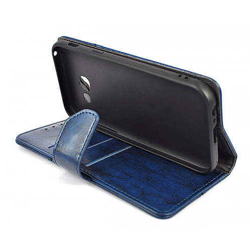 Темно-синий дизайнерский кожаный кейс для Samsung Galaxy A5 2017 с отделом для пластиковых карт и магнитной застежкой