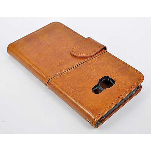Светло-коричневый дизайнерский кожаный чехол-книжка для Samsung Galaxy A5 2017 с отделом для пластиковых карт и магнитной застежкой