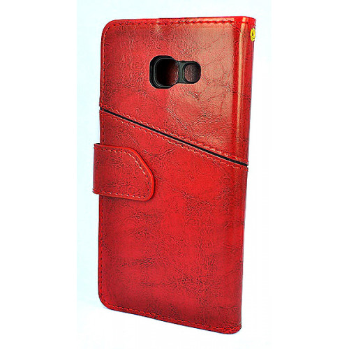 Красный дизайнерский кожаный чехол-книжка для Samsung Galaxy A5 2017 (A520F) с отделом для пластиковых карт и магнитной застежкой