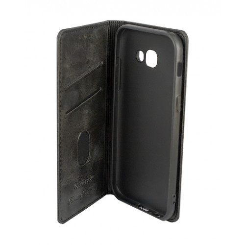 Черный дизайнерский кожаный чехол-книжка для Samsung Galaxy A5 2017 года с отделом для пластиковых карт