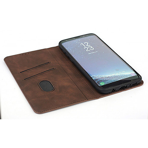Коричневый кожаный премиум чехол-книжка для Samsung Galaxy S8 с отделом для пластиковых карт