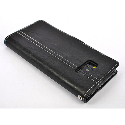 Фирменный кожаный черный чехол для Samsung Galaxy S8 с магнитной застежкой и отделом для пластиковых карт