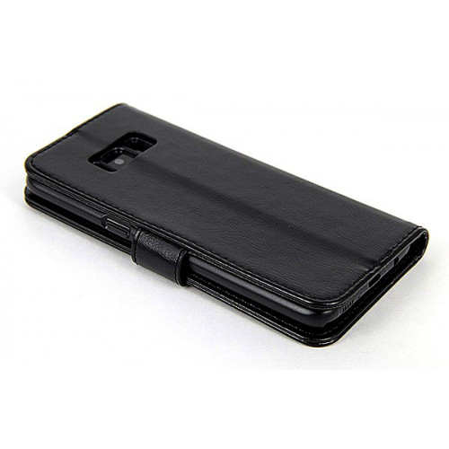 Кожаный премиум чехол для Самсунг Галакси S8 с магнитной застежкой и отделом для пластиковых карт черного цвета