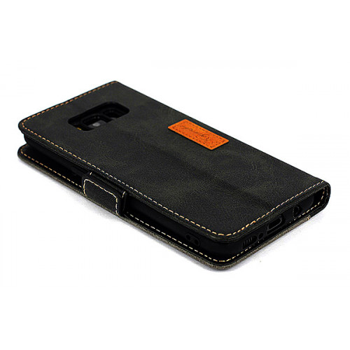 Серый фирменный премиум чехол-книжка для Samsung Galaxy S8 с магнитной застежкой и отделом для пластиковых карт