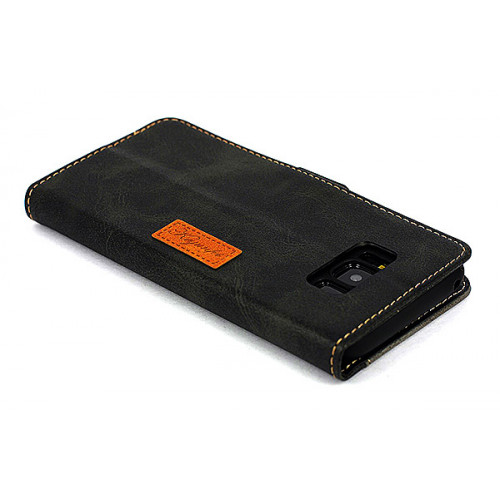 Серый фирменный премиум чехол-книжка для Samsung Galaxy S8 с магнитной застежкой и отделом для пластиковых карт