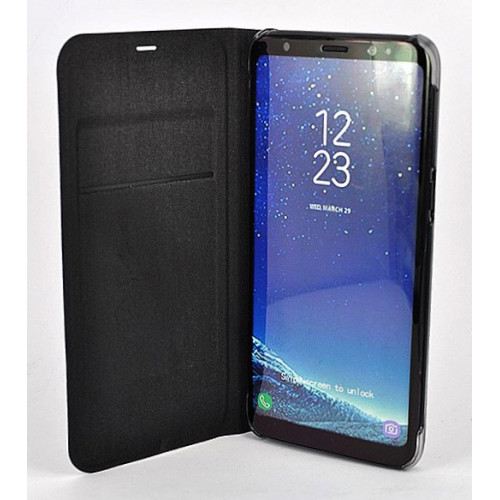 Кожаный фирменный чехол Flip Wallet для Samsung Galaxy S8 черного цвета с отделом для пластиковых карт
