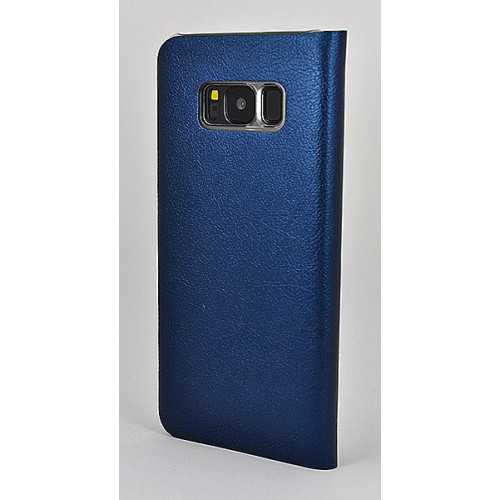 Кожаный фирменный чехол Flip Wallet для Samsung Galaxy S8 синего цвета с отделом для пластиковых карт