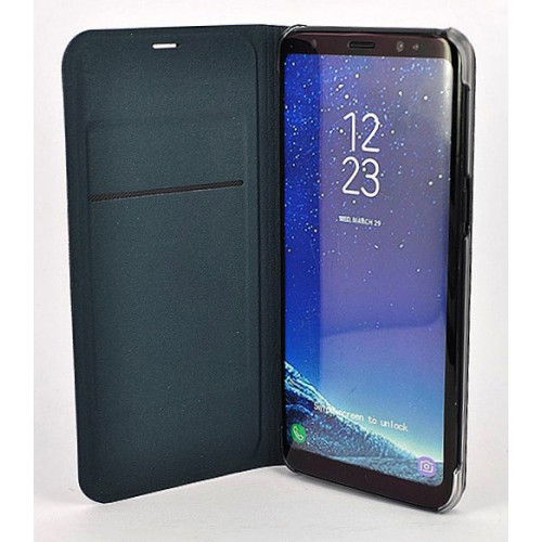 Кожаный фирменный чехол Flip Wallet для Samsung Galaxy S8 синего цвета с отделом для пластиковых карт