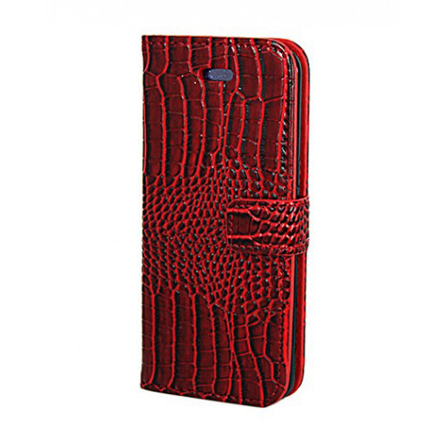 Лакированный красный чехол-книжка под крокодила для Samsung Galaxy S8 с отделом для пластиковых карт