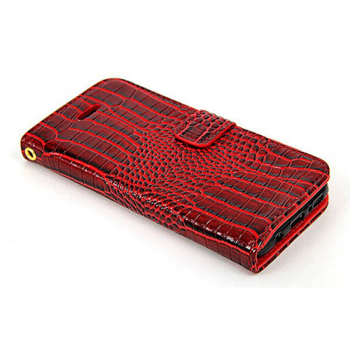 Лакированный красный чехол-книжка под крокодила для Samsung Galaxy S8 с отделом для пластиковых карт