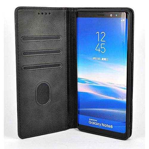 Черный кожаный премиум чехол-книжка для Samsung Galaxy Note 8 с отделом для пластиковых карт