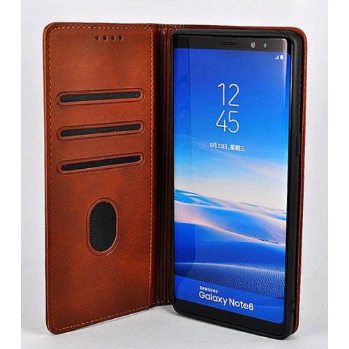 Коричневый кожаный премиум чехол-книжка для Samsung Galaxy Note 8 с отделом для пластиковых карт