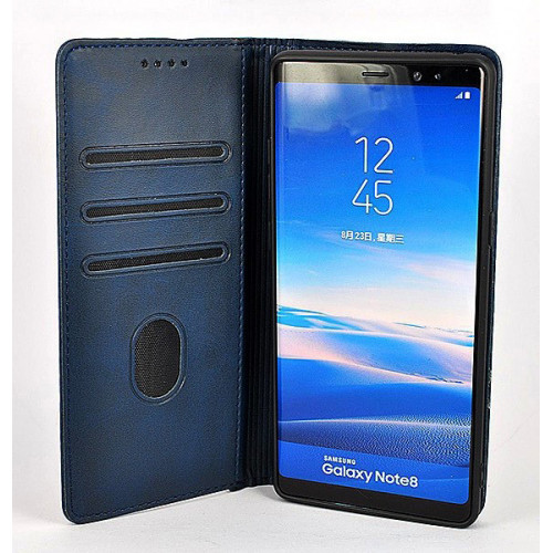 Синий кожаный премиум чехол-книжка для Samsung Galaxy Note 8 с отделом для пластиковых карт