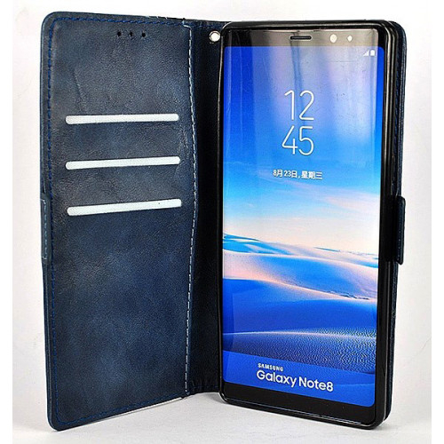 Синий кожаный чехол-книжка для Samsung Galaxy Note 8 с отделом для пластиковых карт и магнитной застежкой