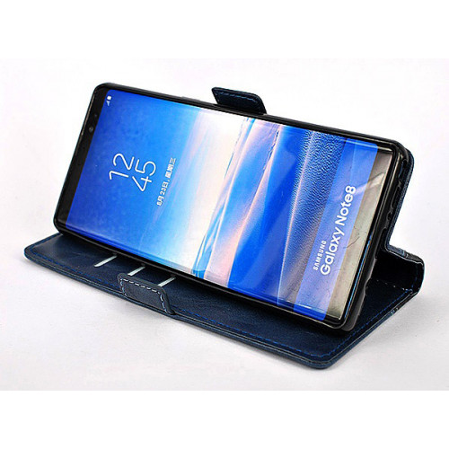 Синий кожаный чехол-книжка для Samsung Galaxy Note 8 с отделом для пластиковых карт и магнитной застежкой