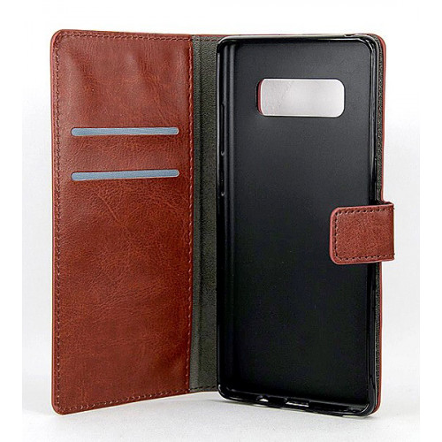 Коричневый кожаный чехол-книжка для Samsung Galaxy Note 8 с отделом для пластиковых карт и магнитной застежкой