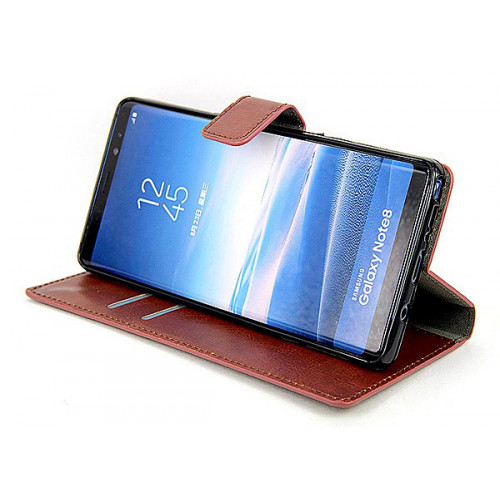 Коричневый кожаный чехол-книжка для Samsung Galaxy Note 8 с отделом для пластиковых карт и магнитной застежкой