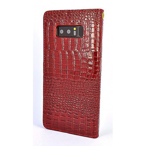 Лакированный красный чехол-книжка под крокодила для Samsung Galaxy Note 8 с отделом для пластиковых карт