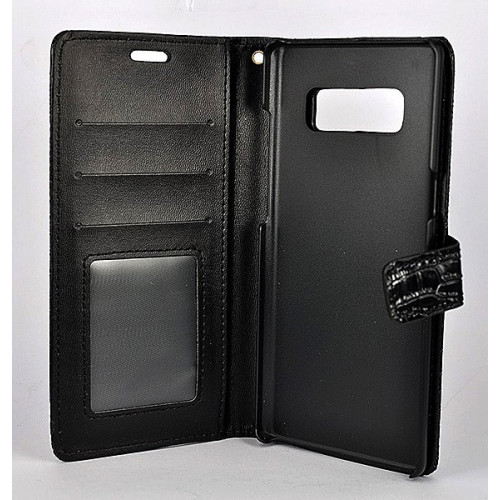 Лакированный черный чехол-книжка под крокодила для Samsung Galaxy Note 8 с отделом для пластиковых карт