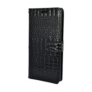 Лакированный черный чехол-книжка под крокодила для Samsung Galaxy Note 8 с отделом для пластиковых карт