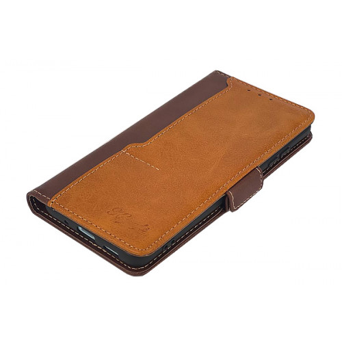 Фирменный кожаный коричневый чехол для Samsung Galaxy S20 (G980) с магнитной застежкой и отделом для пластиковых карт