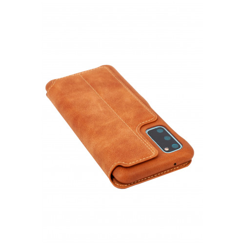 Коричневый кожаный премиум чехол-обложка для Samsung Galaxy S20 FE (G780G) с отделом для пластиковых карточек