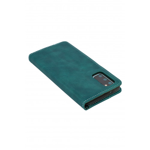 Зеленый кожаный премиум чехол-книжка для Samsung Galaxy S20 (G980) с отделом для пластиковых карт 