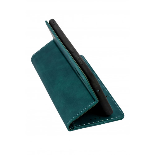 Зеленый кожаный премиум чехол-книжка для Samsung Galaxy S20 (G980) с отделом для пластиковых карт 