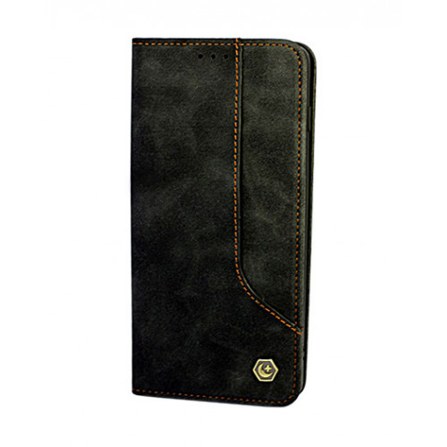 Фирменный кожаный черный кейс для Samsung Galaxy S22 Ultra с отделом для пластиковых карт