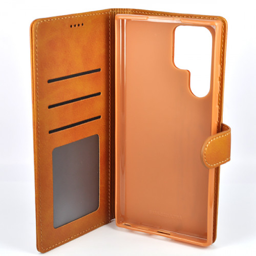 Коричневый премиум чехол-книжка для Samsung Galaxy S22 Ultra (SM-S908U) с отделом для пластиковых карт