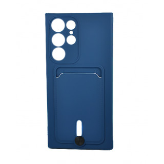 Силиконовый синий бампер Silicon Silky для Samsung Galaxy S22 Ultra (SM-S908U) c отделом для пластиковых карт