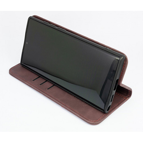 Оригинальный кожаный кейс бургунди для Samsung Galaxy S22 Ultra с отделом для пластиковых карт