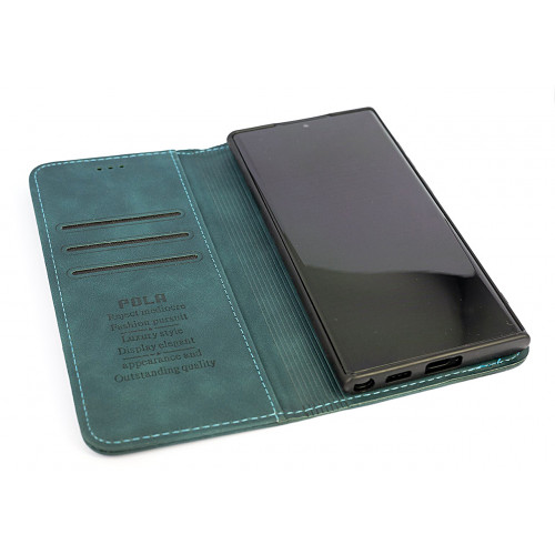 Фирменный кожаный зеленый кейс для Samsung Galaxy S22 Ultra с отделом для пластиковых карт
