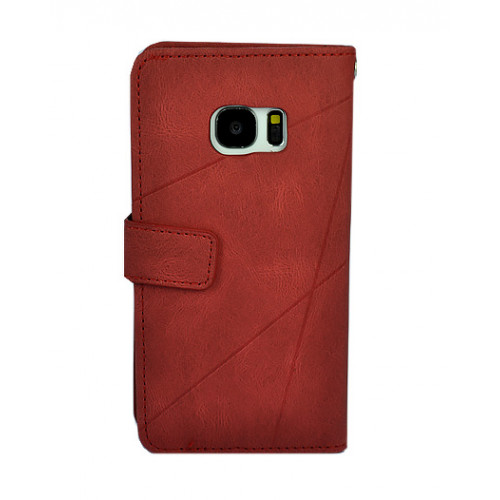 Красный кожаный чехол-книжка для Samsung Galaxy S7 с отделом для пластиковых карт 